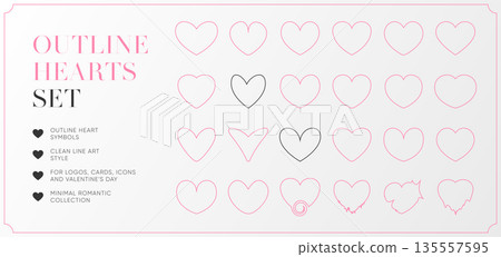 Outline heart icons set. Minimal line love symbols collection for wedding invitations, Valentines Day cards, logo and UI. Editable vector Outline heart icons set. Minimal line love symbols collection for wedding invitations, Valentines Day cards, logo and UI. Editable vector 135557595