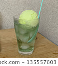 Melon soda and melon ice cream poured into a glass with ice 135557603