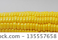 Close up of sweet corn cob with yellow kernels on white background. 135557658