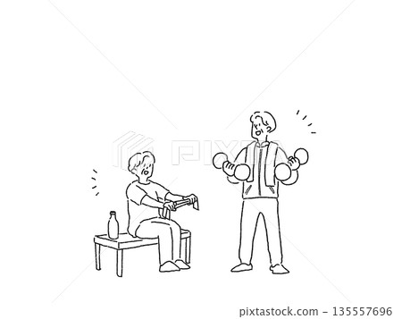老年人鍛煉，線條畫 135557696