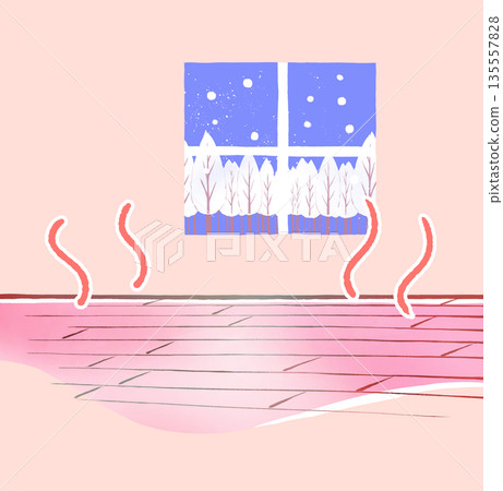 溫暖的室內，窗戶，雪，仲冬 135557828