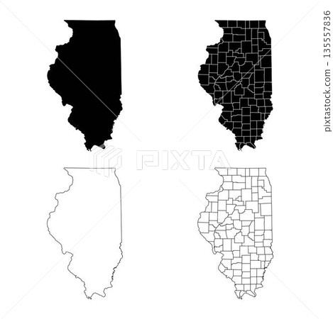 Illinois State Outline and Solid Fill Map Set. 135557836