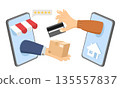 Online shopping via mobile phone on a white background. Isolated 135557837