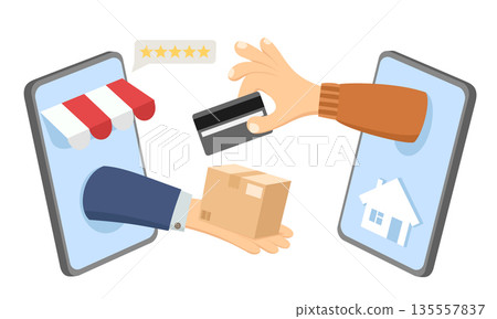 Online shopping via mobile phone on a white background. Isolated 135557837