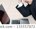 Senior man in a suit worried in front of a laptop 135557872