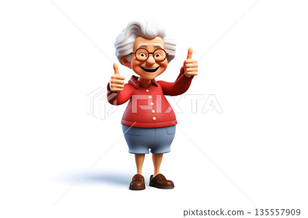 Smiling grandma cartoon character showing thumbs up gesture, expressing approval and satisfaction Smiling grandma cartoon character showing thumbs up gesture, expressing approval and satisfaction 135557909