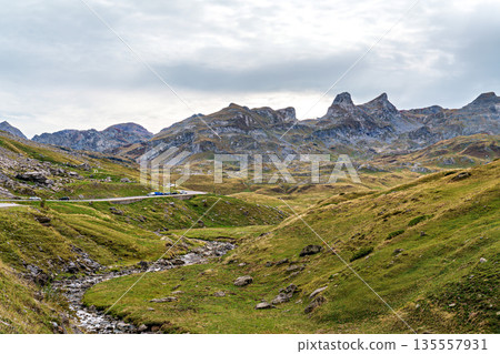 Col du Pourtalet, France. Mountain pass in the French Pyrenees massif, symbol of the Tour de France Col du Pourtalet, France. Mountain pass in the French Pyrenees massif, symbol of the Tour de France 135557931