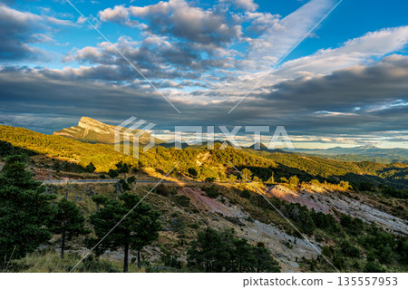 Oroel Peak, Pena Oroel in the Pyrenees, Jaca, Huesca, Aragon, Spain. Oroel Peak, Pena Oroel in the Pyrenees, Jaca, Huesca, Aragon, Spain. 135557953