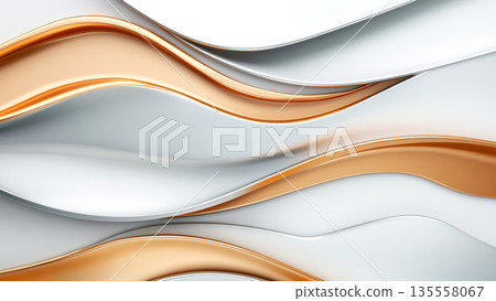 Elegant metallic waves in gold and silver fluid abstract art design 135558067