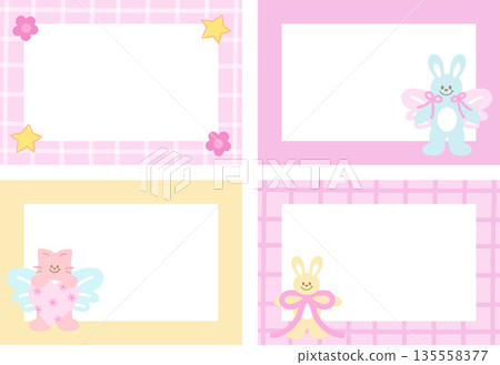 Pastel frame set with bunny, cat, flower for polaroid photo, rectangle ad template, social media, poster, decoration, notepad, sticky note, memo, animal print, happy easter, paper design, book cover 135558377