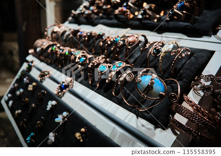 Handmade Copper and Stone Jewelry Display 135558395