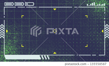 Pixel art, stylish and cute streaming screen with aiming, cyber background decoration illustration, game, 16:9 135558587