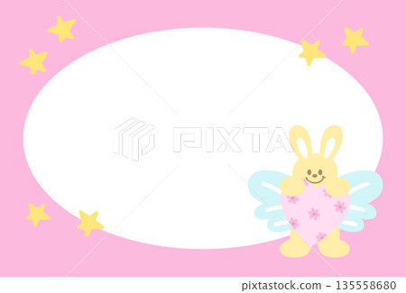 Rectangle pink frame with bunny and star for polaroid photo, ad template, social media post, decoration, notepads, sticky note, memo, print, poster, post card, animal, pet shop, vet, happy easter, zoo 135558680