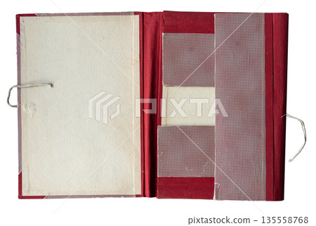 open red file folder with thread rope binding on white open red file folder with thread rope binding on white 135558768