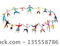 手繪插圖：大人和小孩圍成一圈跳舞 135558786