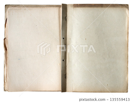 open file folder with vintage metallic binding isolated on white open file folder with vintage metallic binding isolated on white 135559413