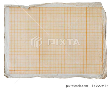 Vintage graph paper sheet with orange grid lines and worn torn edges Vintage graph paper sheet with orange grid lines and worn torn edges 135559416