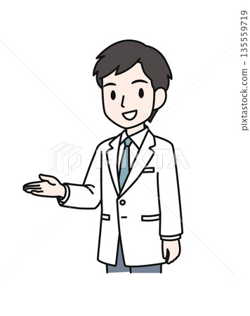 Illustration material of a male medical professional in a white coat giving instructions Illustration material of a male medical professional in a white coat giving instructions 135559719