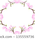 櫻花相框（櫻花枝葉和花瓣構成的圓形相框） 135559736
