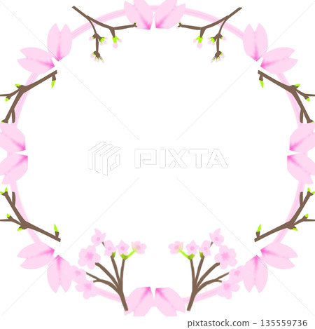 櫻花相框（櫻花枝葉和花瓣構成的圓形相框） 135559736