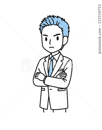 Illustration material of a male medical professional in a white coat with his arms crossed and in a bad mood Illustration material of a male medical professional in a white coat with his arms crossed and in a bad mood 135559753