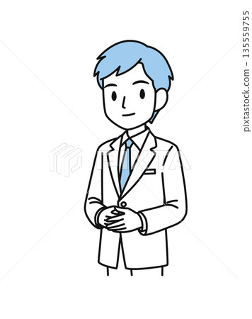 插畫素材:一位身穿白大褂、雙手交疊於胸前的男性醫護人員 插畫素材:一位身穿白大褂、雙手交疊於胸前的男性醫護人員 135559755