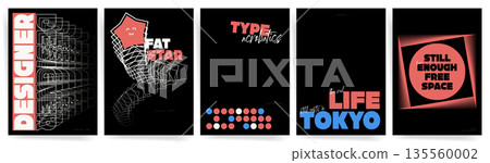 Retro typography poster templates with geometric star wireframe, dot grid, bold headline layouts and retro Y2K brutalism. Modern Templates of Covers or poster banners. Retro typography poster templates with geometric star wireframe, dot grid, bold headline layouts and retro Y2K brutalism. Modern Templates of Covers or poster banners. 135560002