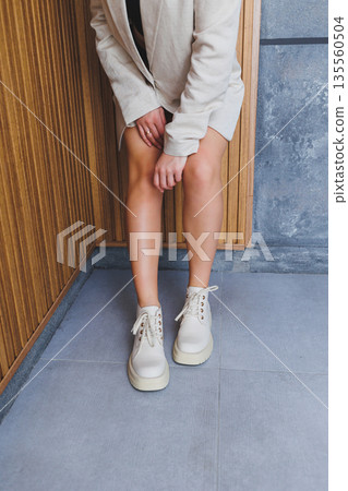 Women's shoes with slender legs, fashion style, beige color, instagram trends, casual style. New collection of shoes for women 135560504