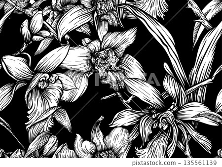 Vanilla orchid seamless coloring page. Vanilla orchid seamless coloring page. 135561139