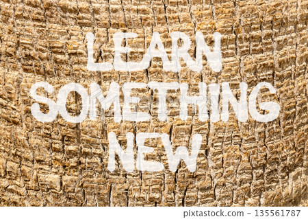 Learn something new symbol. Concept words Learn something new on beautiful palm bark. Beautiful palm bark background. Business motivational lifestyle learn something new concept. Copy space. 135561787