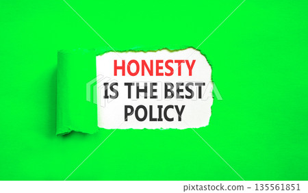 Honesty is the best policy symbol. Concept words Honesty is the best policy on beautiful white paper. Beautiful green paper background. Business honesty is the best policy concept. Copy space. Honesty is the best policy symbol. Concept words Honesty is the best policy on beautiful white paper. Beautiful green paper background. Business honesty is the best policy concept. Copy space. 135561851