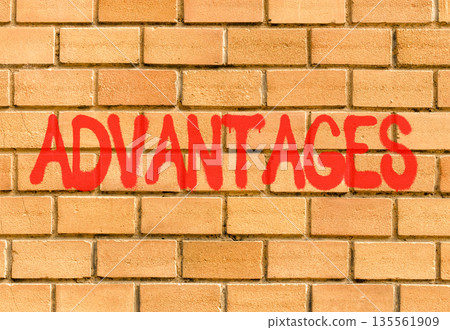 Advantages symbol. Concept word Advantages on beautiful big brown brick wall. Beautiful big brown brick wall background. Business advantages concept. Copy space. 135561909