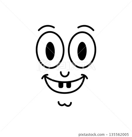 Funny cartoon face with big teeth and gap smile. Happy retro comic character with wide eyes and silly expression. Funny cartoon face with big teeth and gap smile. Happy retro comic character with wide eyes and silly expression. 135562005