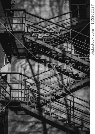 black and white street stairs 135562157