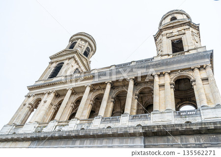 Low Angle View of Saint-Sulpice Church Facade. Paris city France 135562271