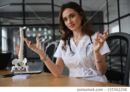 Copy space, showing objects. Woman doctor is in the office Copy space, showing objects. Woman doctor is in the office 135562298