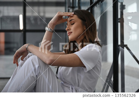 Feeling bad, tired. Woman doctor is in the office 135562326