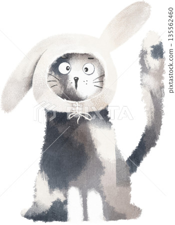 Cute cat wearing a bunny hat illustration Cute cat wearing a bunny hat illustration 135562460