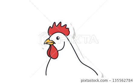 Simple White Chicken Head Profile Sticker Illustration 135562784