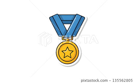 Achievement First Place Gold Medal Sticker Illustration 135562805
