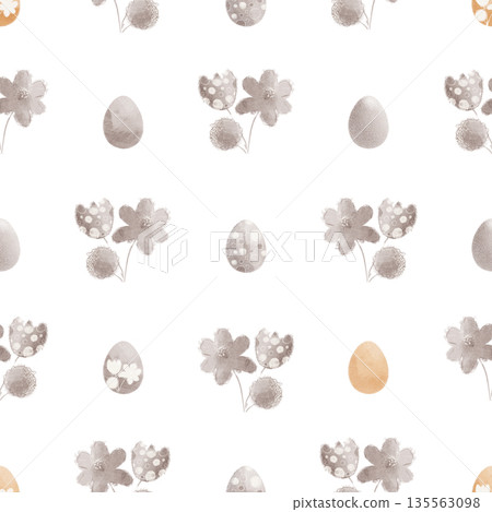 Flowers and Easter eggs seamless pattern. Hand drawn easter pattern Flowers and Easter eggs seamless pattern. Hand drawn easter pattern 135563098