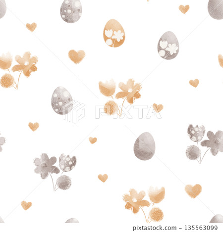 Easter eggs and flowers seamless pattern. Hand drawn easter pattern Easter eggs and flowers seamless pattern. Hand drawn easter pattern 135563099