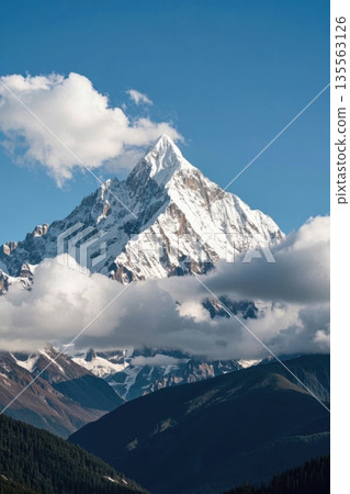 Majestic snow-capped mountains and sea of clouds Majestic snow-capped mountains and sea of clouds 135563126