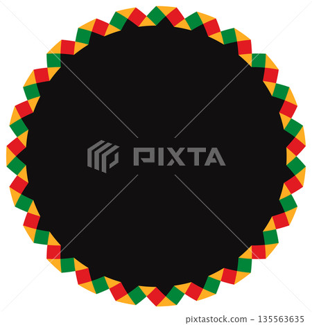 Black circular frame with red, yellow and green Pan-African color border. Bold design for Juneteenth celebration, Black History Month poster, African heritage event, or cultural awareness campaign 135563635