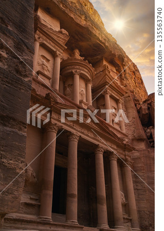 Historic site in Petra reveals ancient architecture at sunset in Jordan 135563740