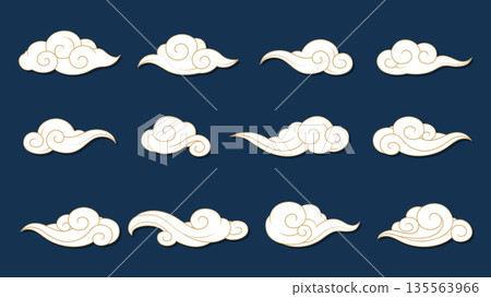 Chinese Cloud Set, Traditional Oriental Decorative, Vector Illustration 135563966