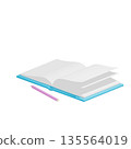 3D illustration of a book and pencil seen from an angle 135564019
