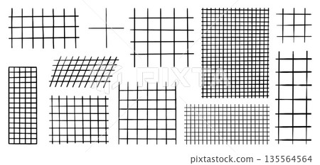 Pencil grids for notes. Striped sheets, geometric square grid for school notebook. Hand drawn ink lines note sheet templates, neoteric vector set Pencil grids for notes. Striped sheets, geometric square grid for school notebook. Hand drawn ink lines note sheet templates, neoteric vector set 135564564