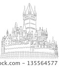 Linear illustration of fortress in Cochem isolated on white background, Germany. 135564577