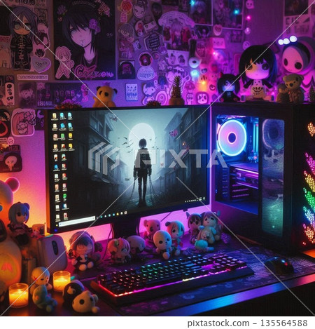 Emo PC! Desk room for male and female otaku, creators and gamers 135564588